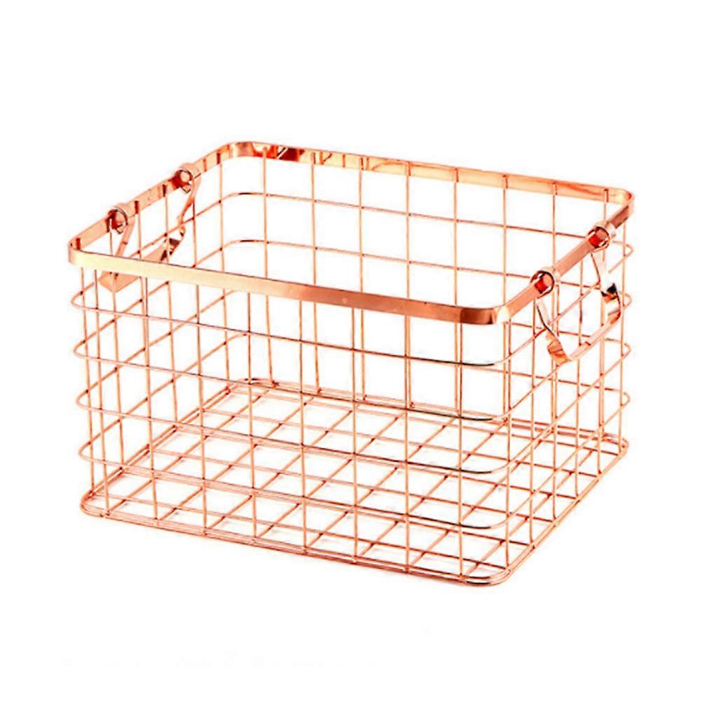 Golden Iron Storage Basket for Books Snacks and Sundries Easy to Carry with Handles Stable and 1Pc