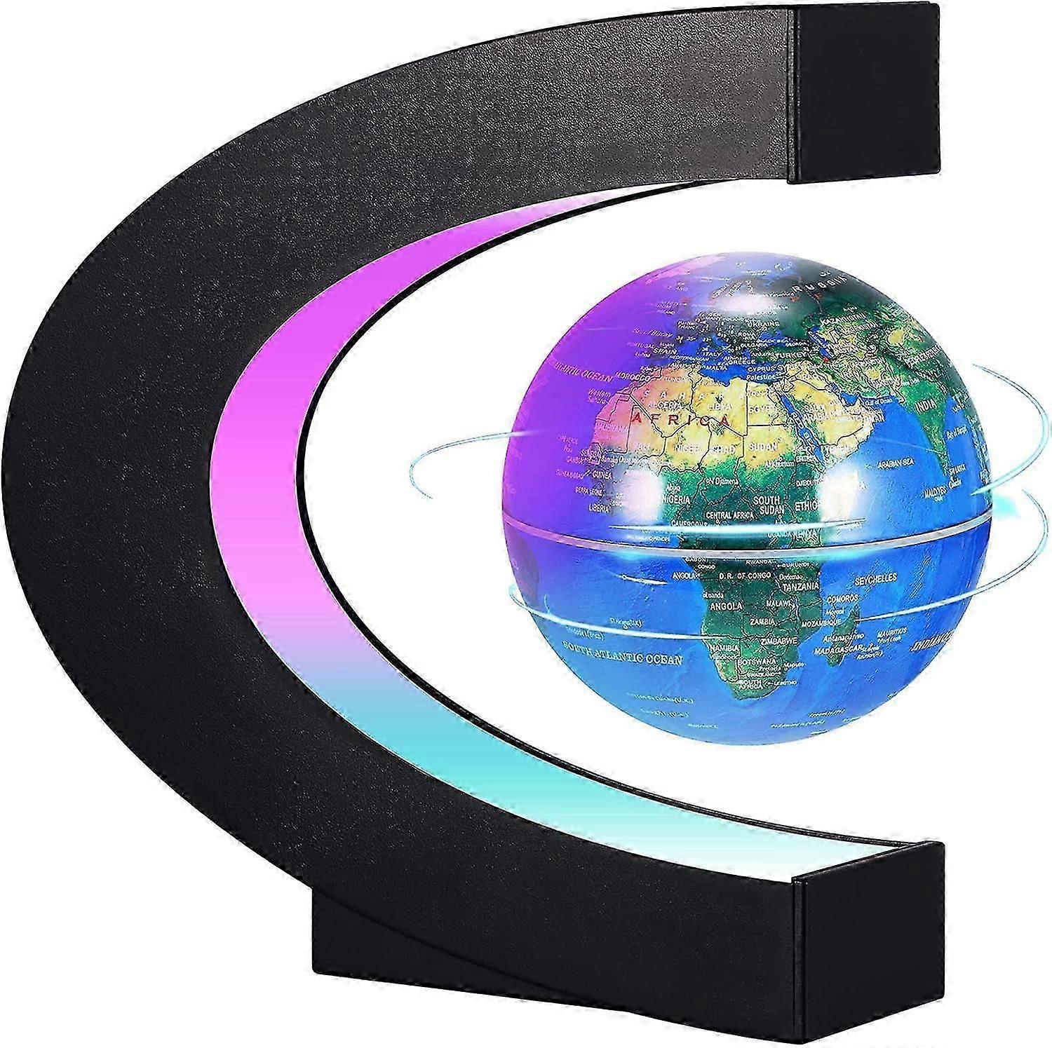 Magnetic Floating Globe, 3.5" Illuminated C-Shaped World Map Globe with LED Coloured Lights for Children\'s, Birthday and Holiday Toy Desktop Decorati