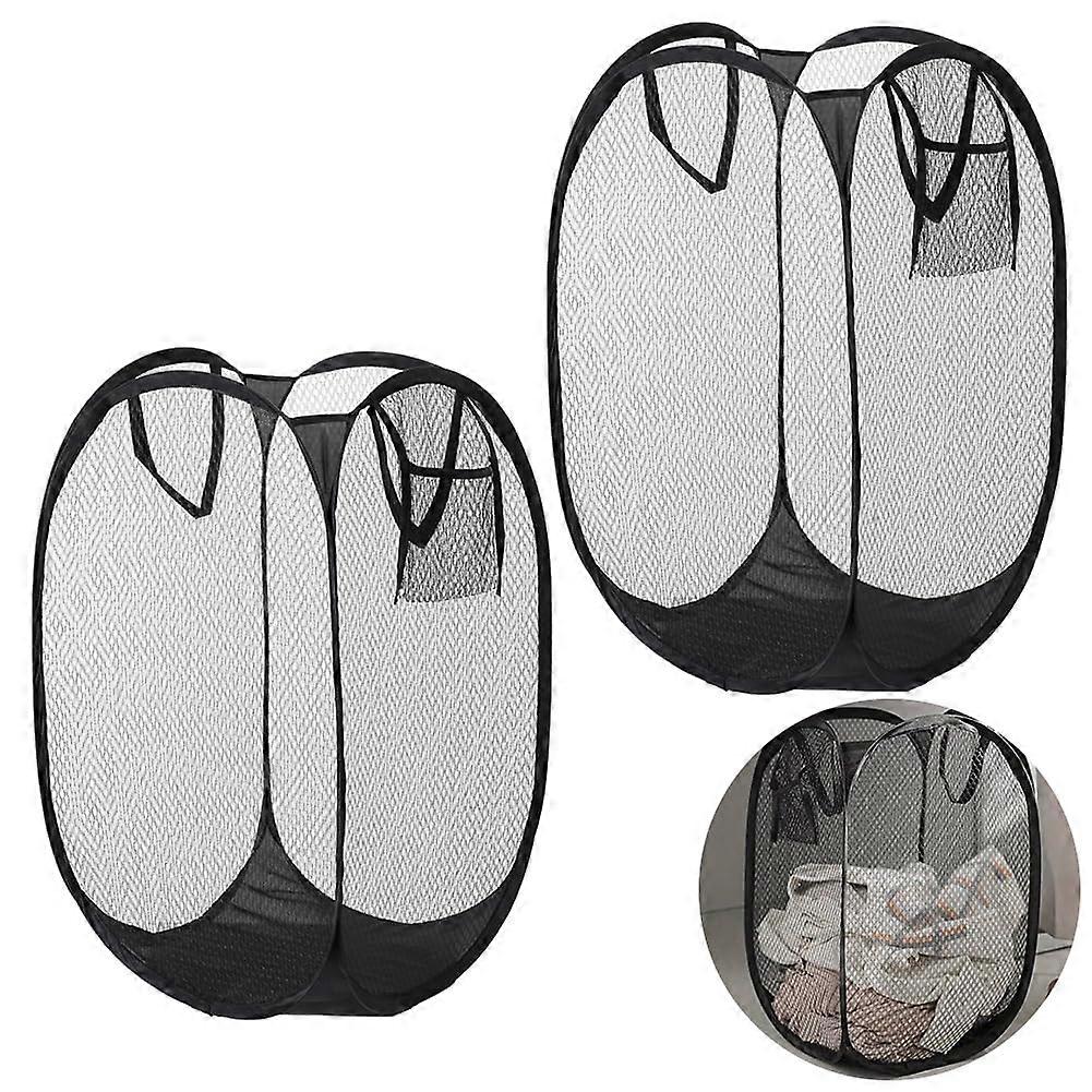 Foldable Laundry Basket Pop Up Mesh 2 Pack For Easy Laundry Sorting Black