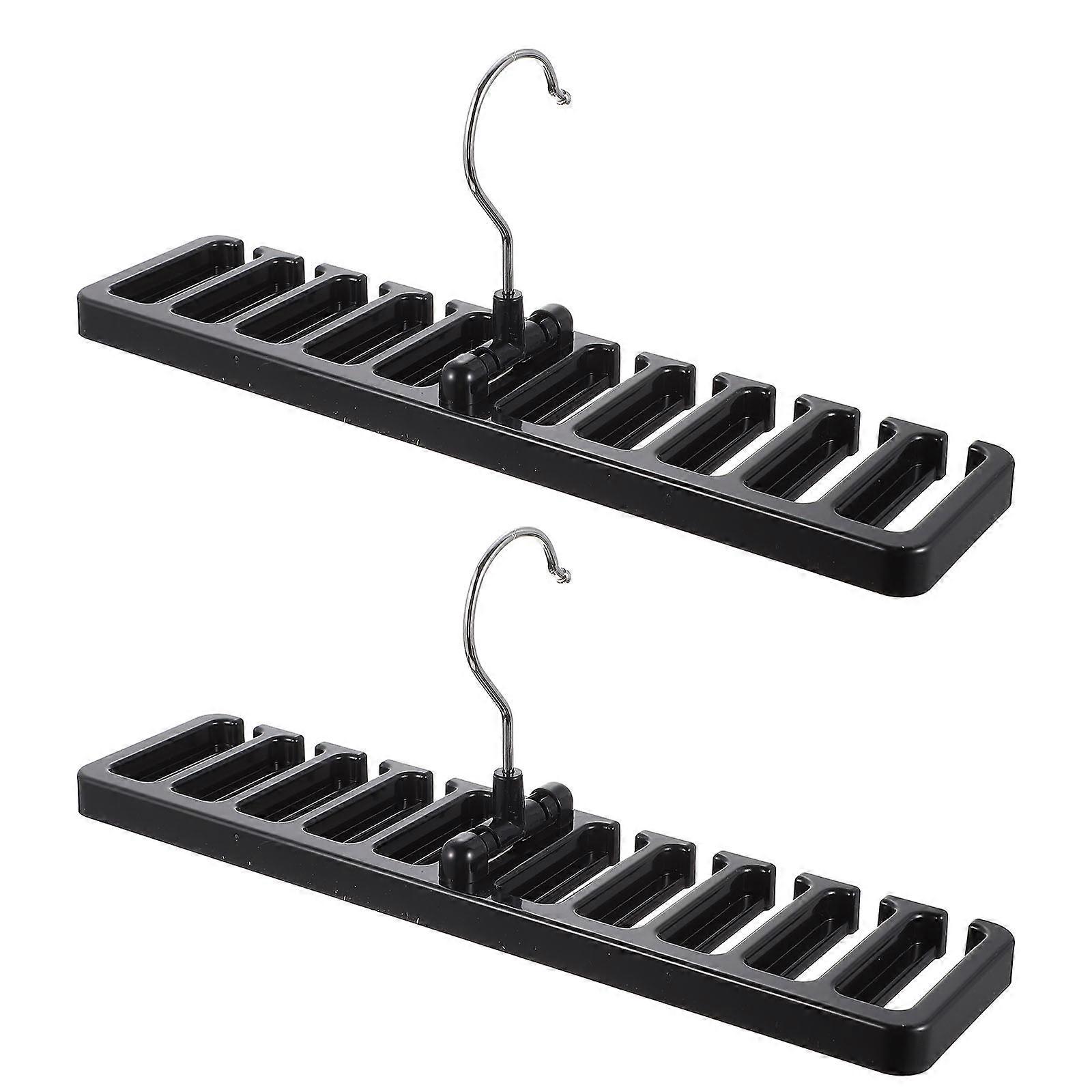 Black MultiFunction Belt Hanger for Closet with Plastic Material and MultiSlot Design 2pcs
