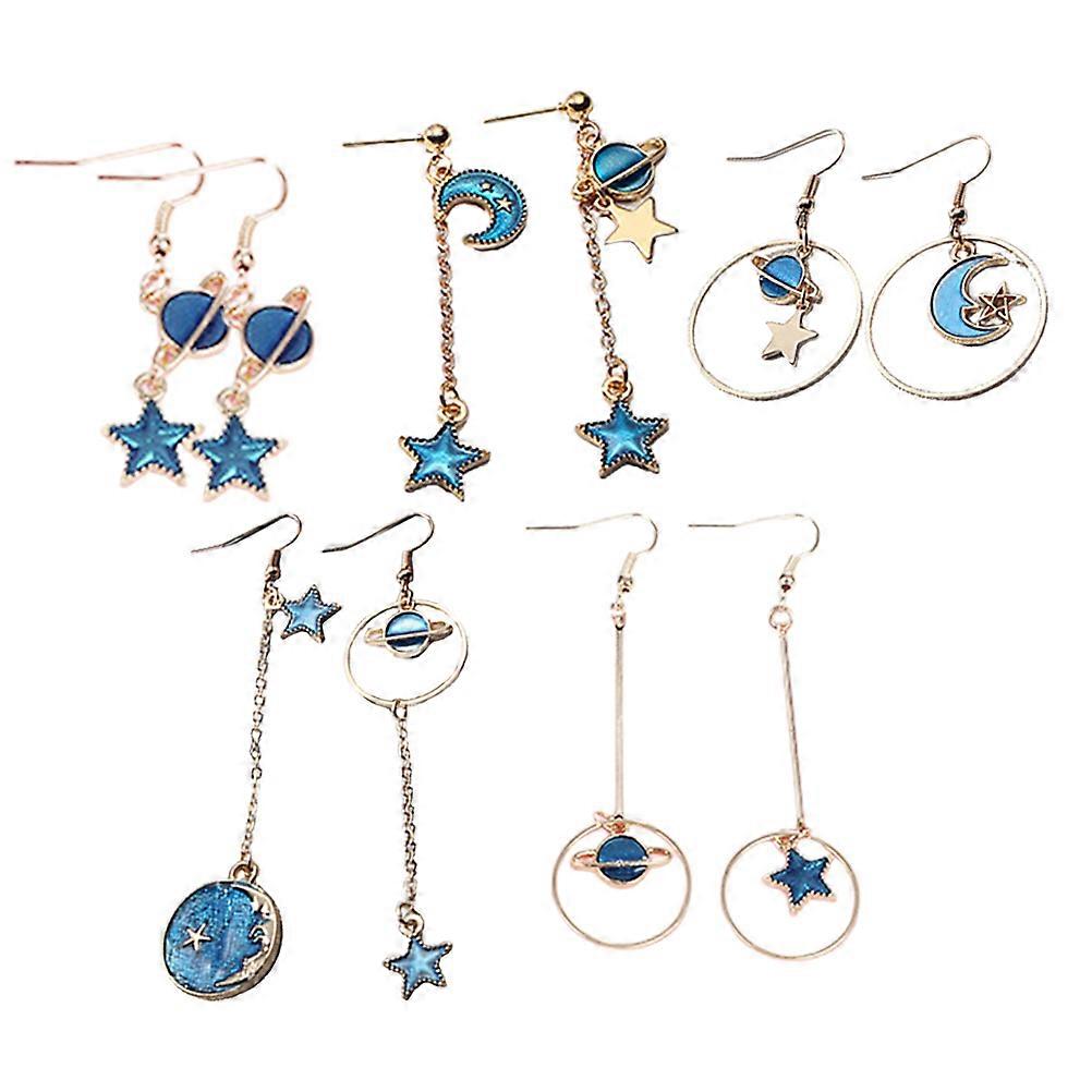 5 Pairs Asymmetric and Moon Earrings Jewelry Set for Women in Assorted Color