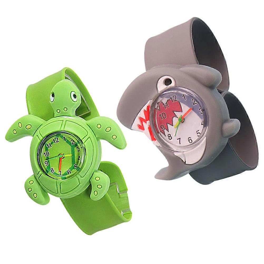 Novelty Slap Wristbands 2Pcs Cartoon Slap Watch For Boys And Girls Assorted Color Flexible Band With Time Telling Function