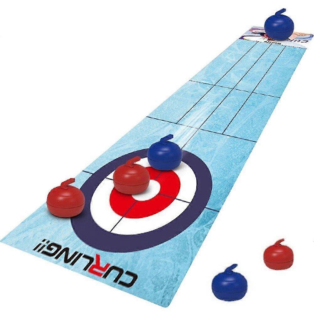 Table Curling Playset, Family Fun Board Games, Shuffleboard Pucks Mat and 6 Curling Balls for Children and Adults, Travel, Home, Party Blue