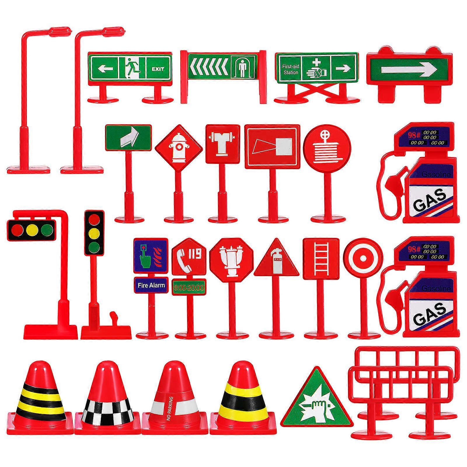 28pcs Mini Traffic Signs Educational Playset with Traffic Lights & Cones for Road and School Use