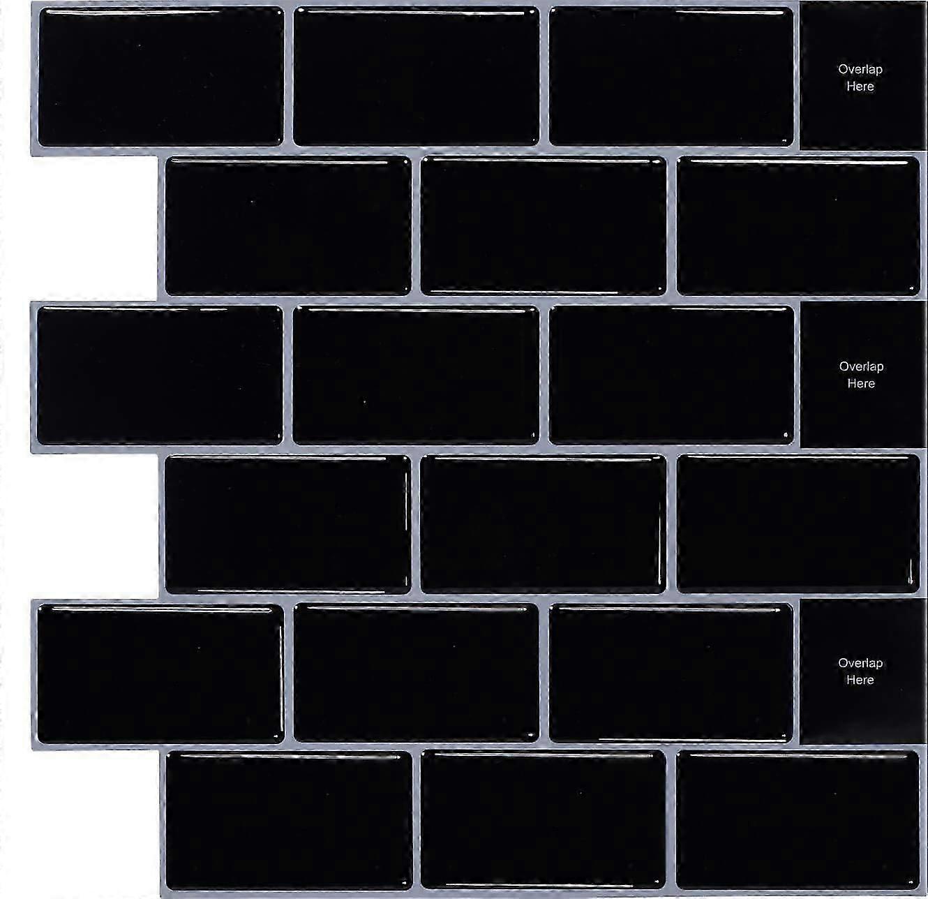 10ピース自己接着3Dウォールタイルステッカーキッチンブラック用自己接着バックスプラッシュ(30.5x 30.5cm)