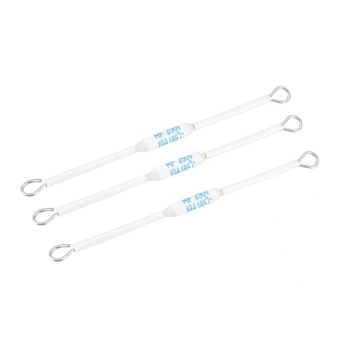 Set of 3 250 V 10 A 185 Celsius Circuit ShutOff Temperature Thermal Fuse Ceramic 9 cm Length