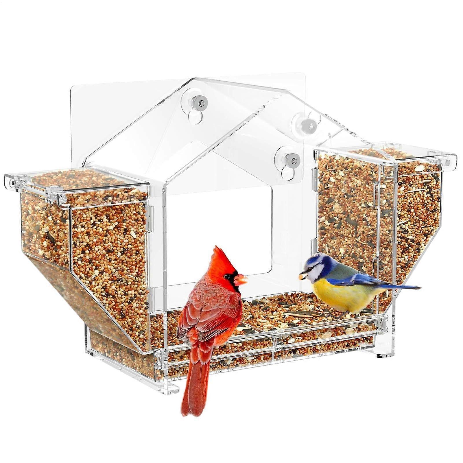 Window Bird Feeder - Spacious Easy Refill Design for Outdoor Viewing, Compatible with Parrots and Sparrows, Durable Nest Supplies