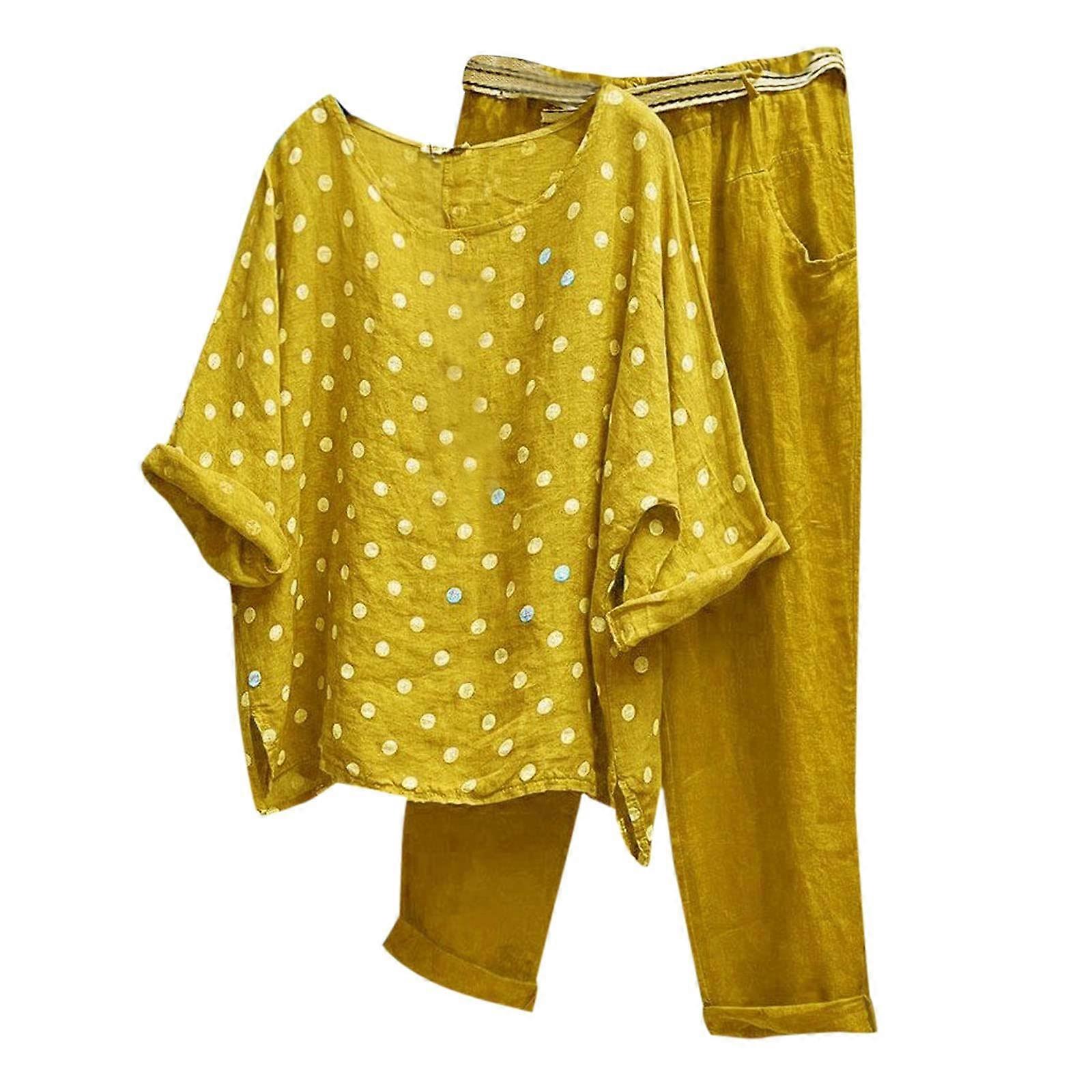 Women's Two-Piece Outfits T-Shirt and Trousers Set Loose-Fit Lounge Set Crew-Neck Sweatsuit Print Y2K Festive