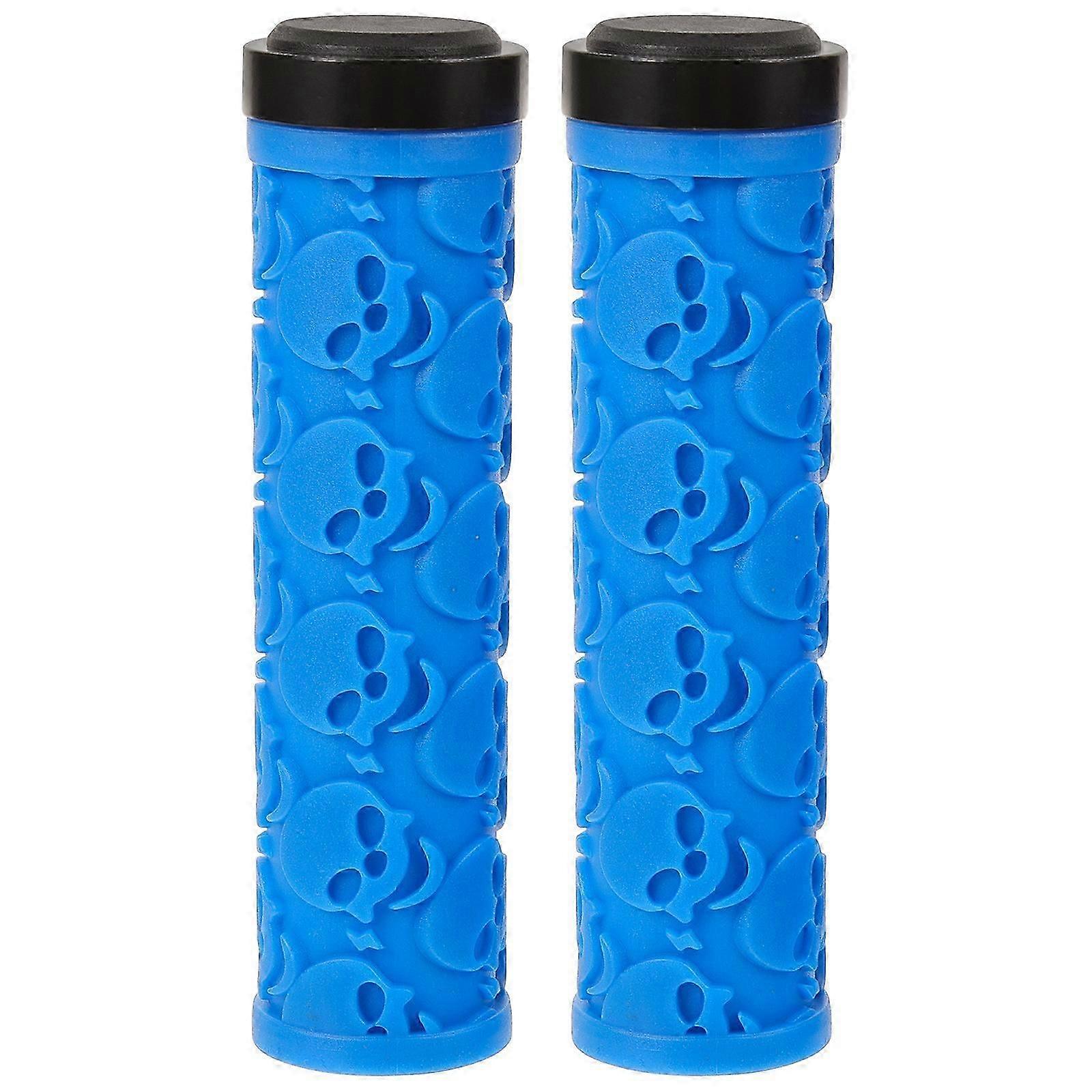 Handlebar Grips Skull Pattern Non-slip Bike Grips Ergonomic Cycling Handle Bar Grips for MTB Mountain Bike (Blue)