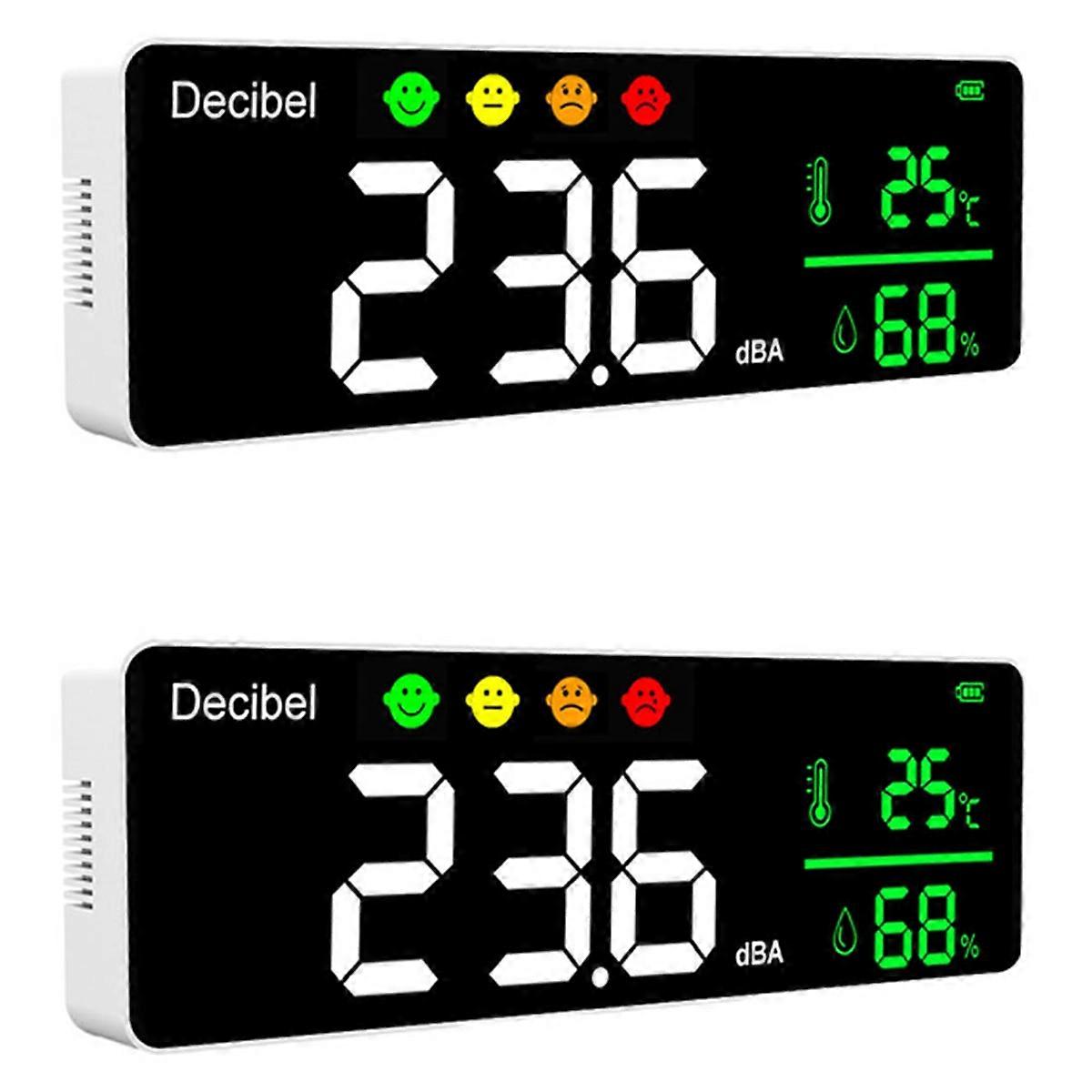 2X DM1306D Digital Decibel Sound Meter Smart Wall Mounted Noise Detector 30-130DB Temperature And Hu