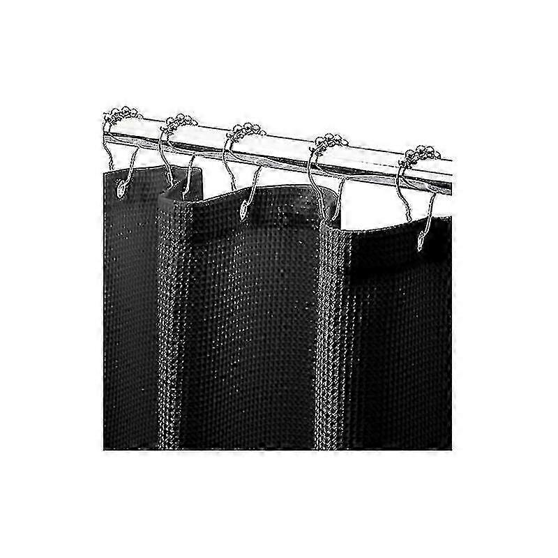 ワッフルシャワーカーテン180 x 210cm、ウェビーデューティファブリックシャワーカーテンワッフルウィーブホテルクオリティバスルームシャワーカーテン(ブラック)