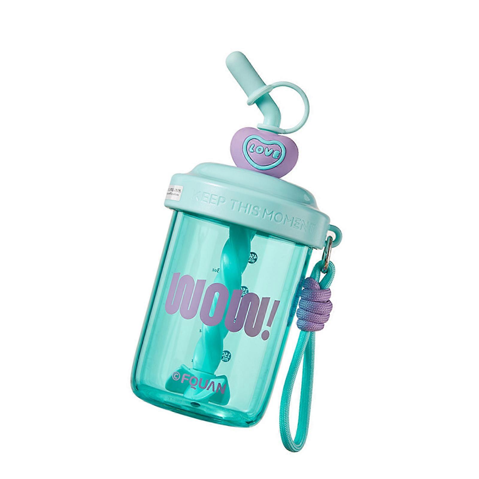 Shake Mixing Straw Bottle Leak Proof Lid Nonslip Base Portable Handle Durable Plastic For Gym Travel Essential  Blue