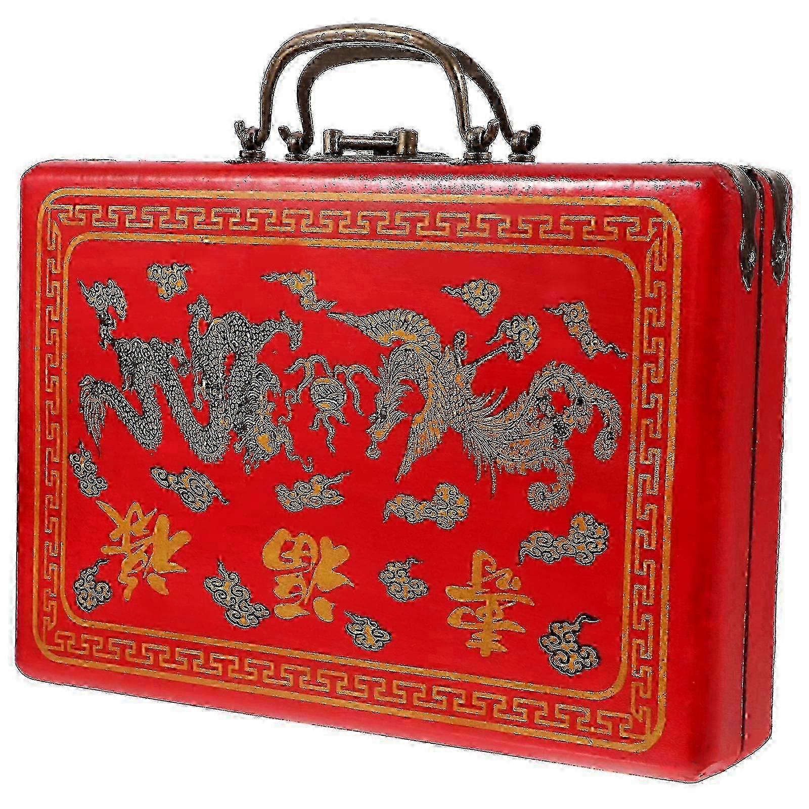 Traditional Chinese Mahjong Storage Box - Stylish Empty Rectangle C...