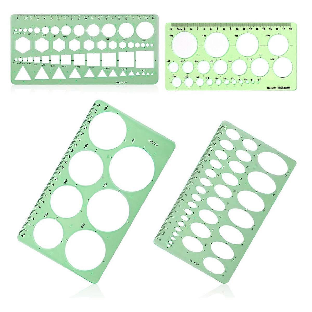 4pcs Circle Template for Drawing, Drafting Tool Geometric Round Circle and Oval Stencil Formwork Ruler Measuring Tool