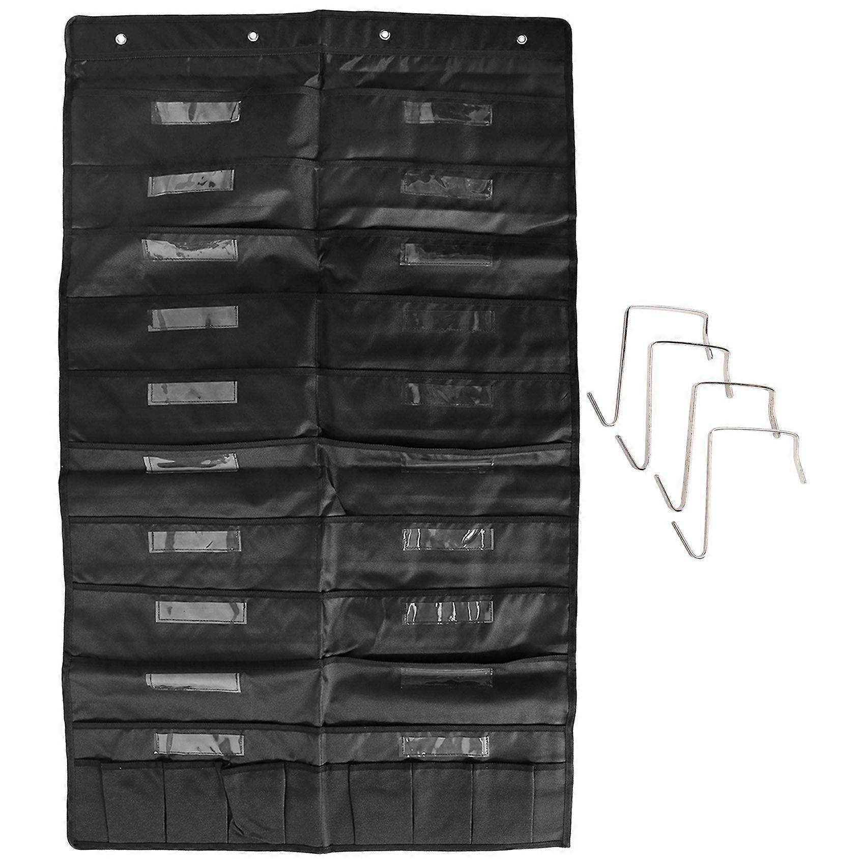 20 Pocket Door Hanging File Organizer With Name Tag,Black Wall Storage Pocket Charts With 4 Hangers