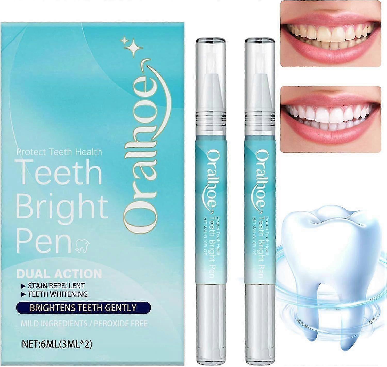 قلم تبييض الأسنان × 2 ، قلم تبييض الأسنان يزيل البقع بسرعة يضيء تبييض الأسنان وتبييض الأسنان غير المؤلم تبييض الأسنان تبييض البشرة
