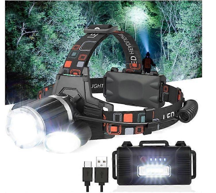 Rechargeable Headlamp, Super Bright LED Head Light Camping Accessories with Red Light, 4 Modes USB Recharge Flashlight(Black)