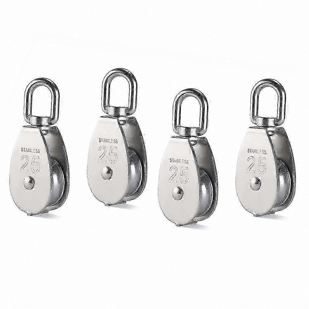 4-Pack M25 Pulley Blocks, 304 Stainless Steel Rollers with Pivot Hooks for Cable and Wire Rope Loading Operations