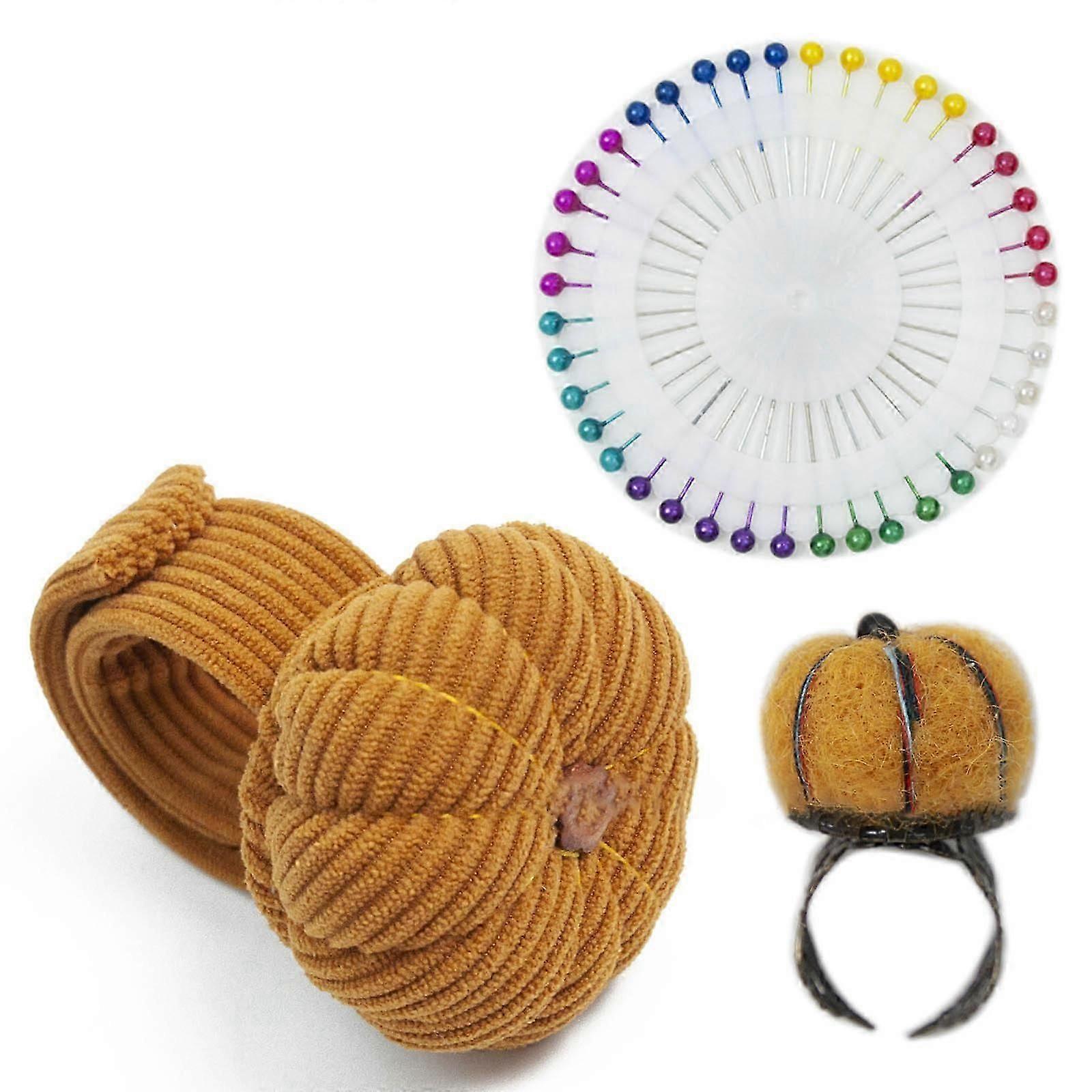Pumpkin Shaped Needle Pin Cushion with Wristband Pin Cushion Wrist DIY Sewing Tools for Cross-Stitch Embroidery Quilting Turmeric