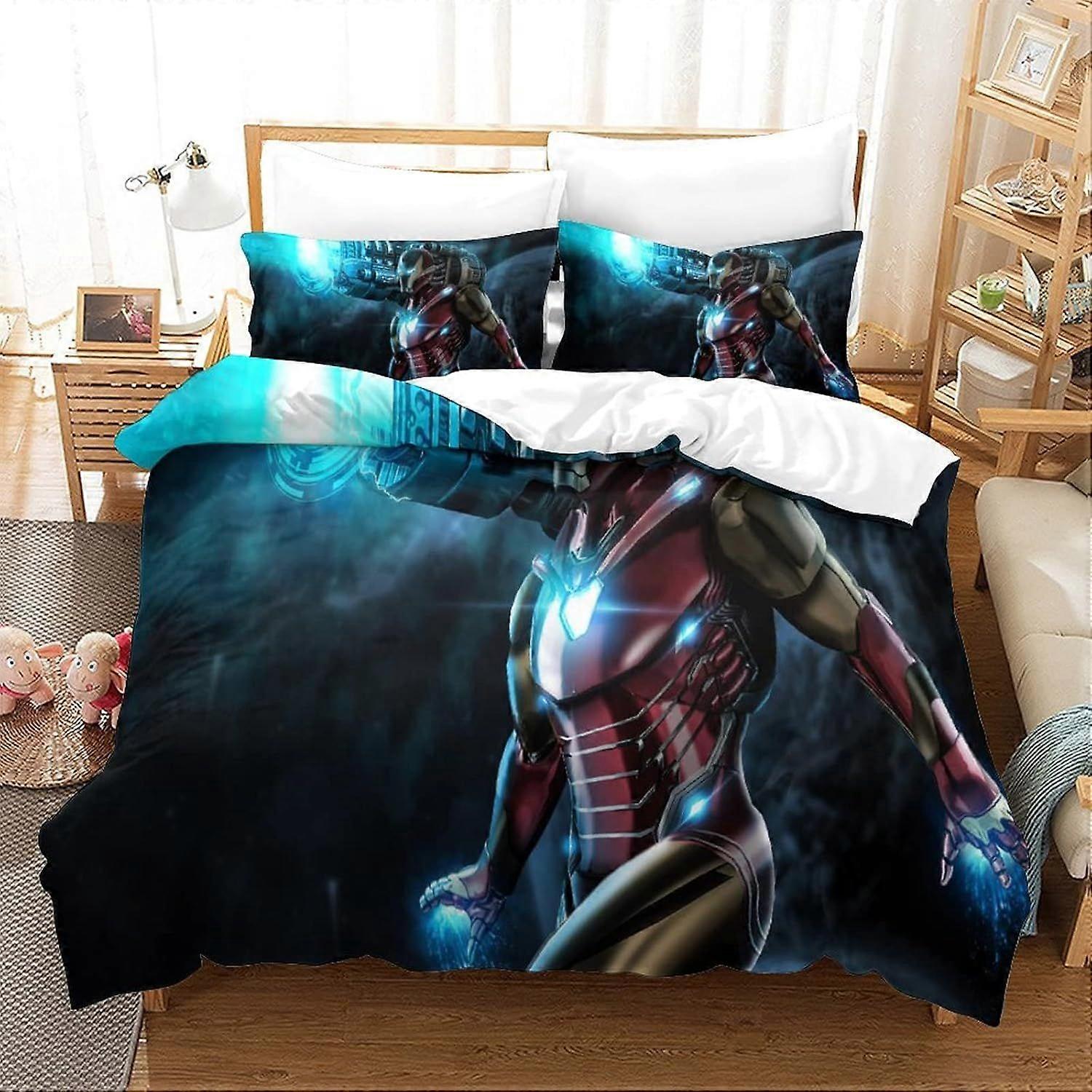 Yingd Duvet Cover Set Double Iron Man Printed Duvet Covers Bedding Set for in Kids Teens Adults Soft