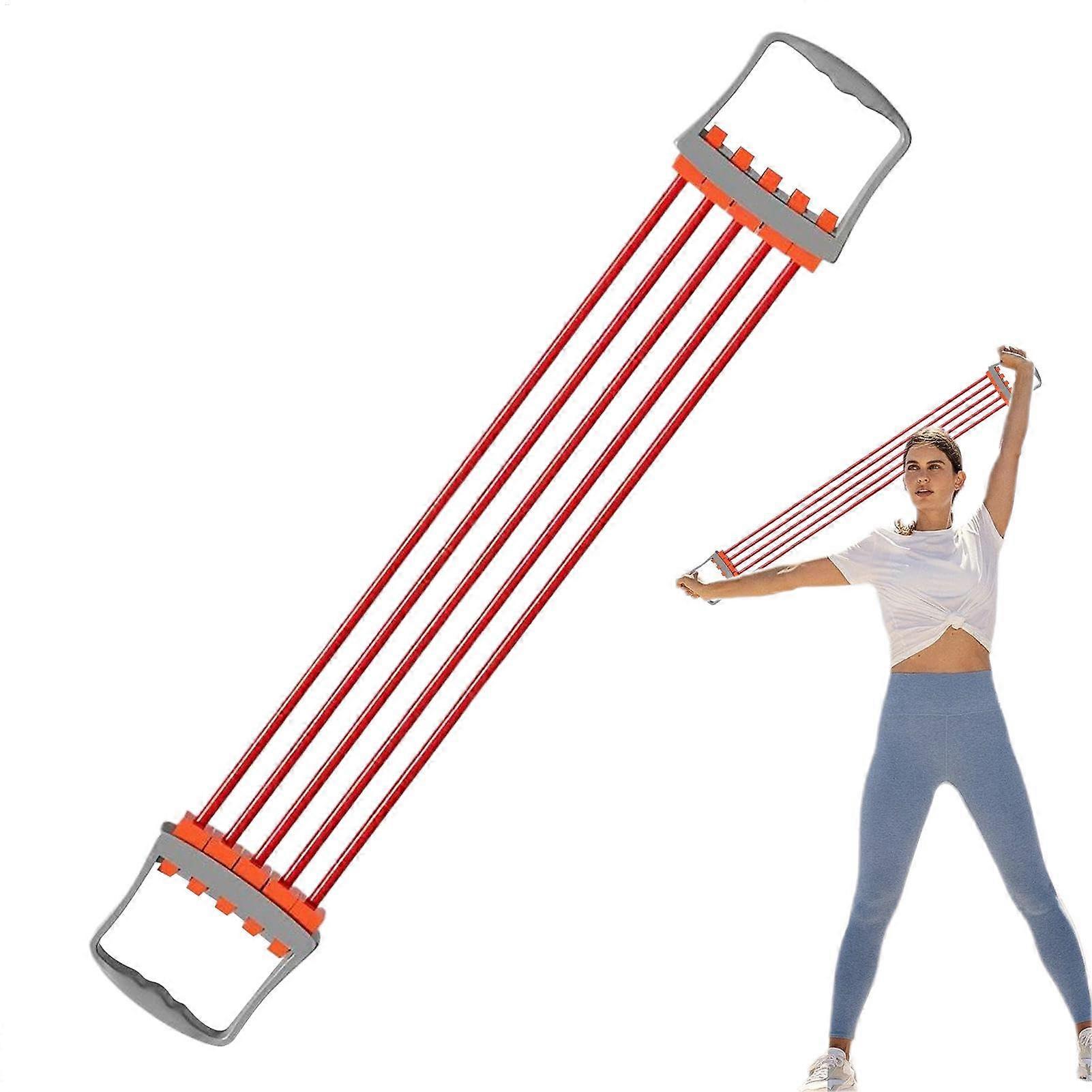 Chest Expander 5Spring Adjustable, Stretch Bands Arm Exerciser, Elastic Ropes, Ergonomic Exercise Equipment For Women And Men, Red