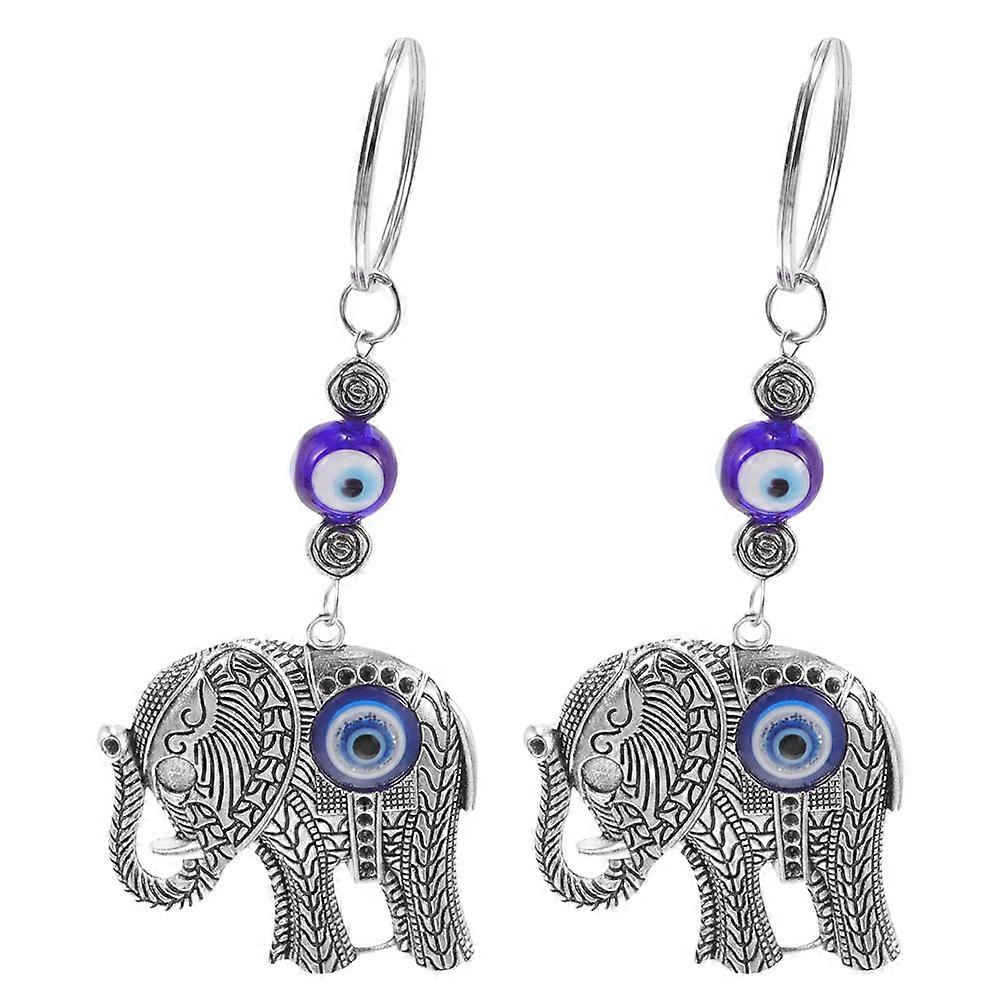 Blue Evil Eye Keychain with Elephant Charm for Car Keys 8Pcs Set