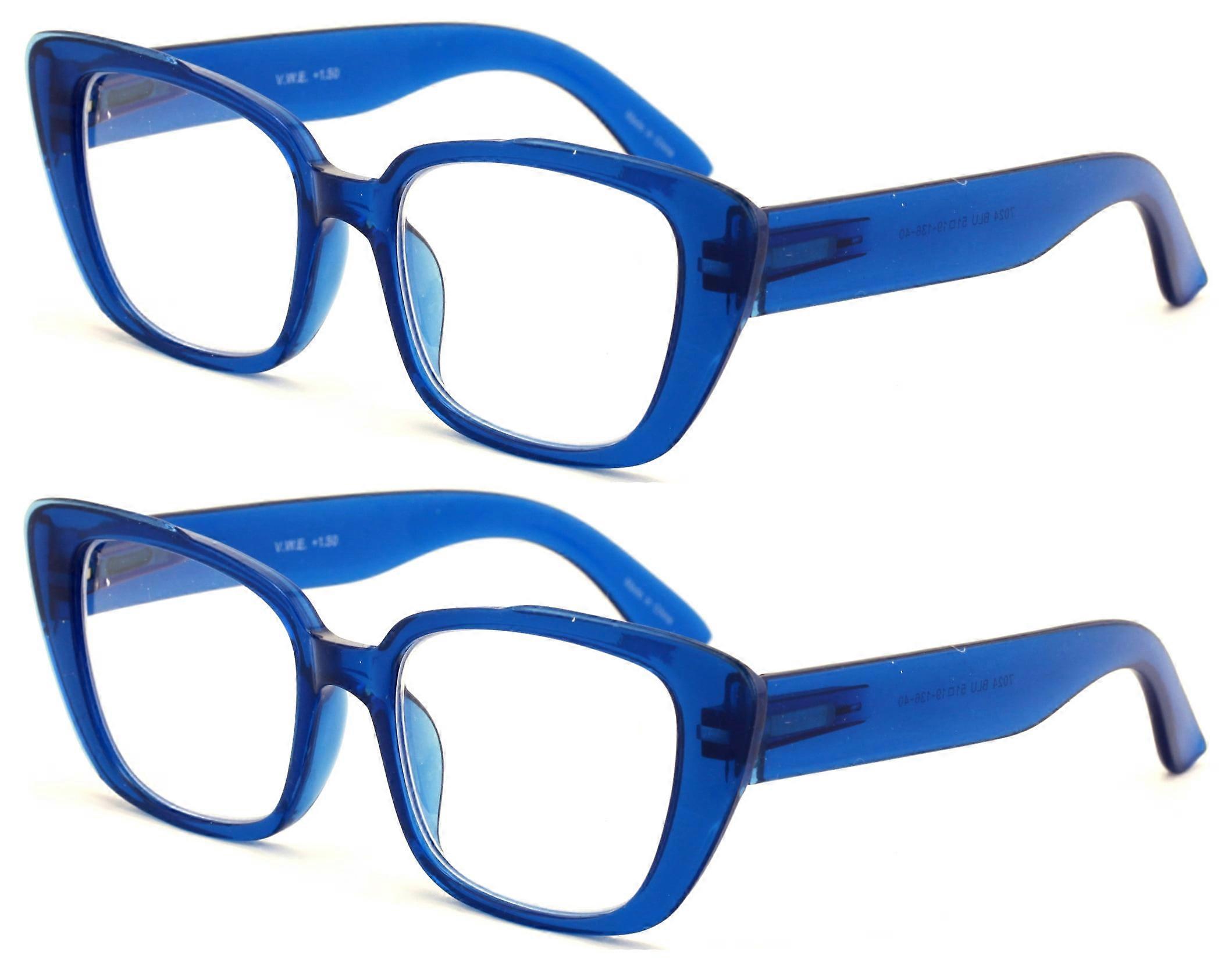 2 Pairs Women Oversize Transparent Reading Glasses - Spring Hinge Reader 7024 +2.75