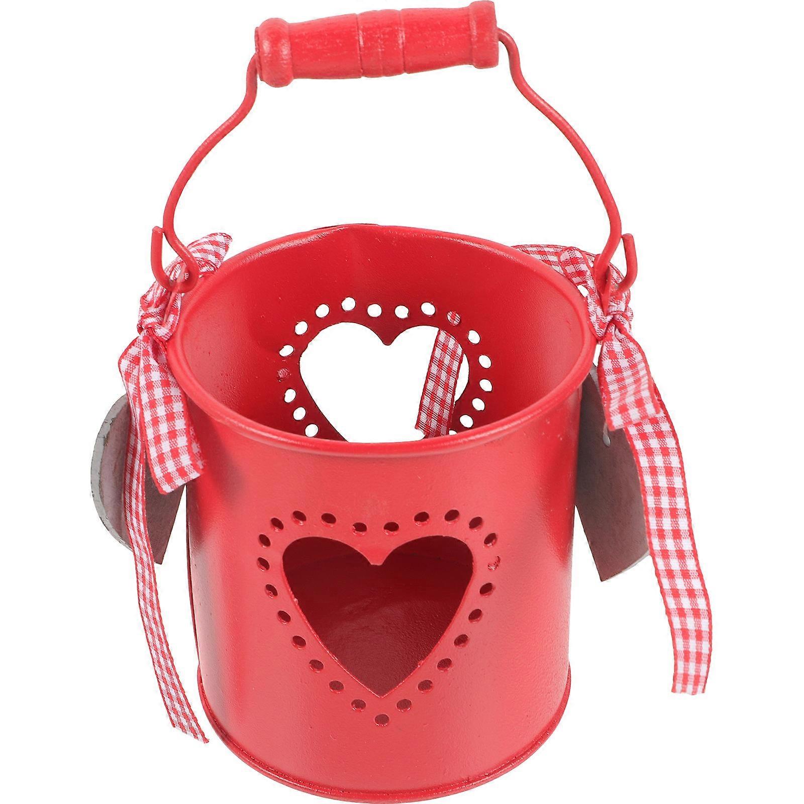 Heart Handle Candy Bucket Storage 3Pcs Romantic Gift Container Ideal For Wedding Decorations Red Color 10.5X9.5Cm