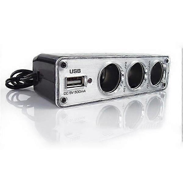 DC12V Three-Way Car Lighter Socket Adapter with USB Port