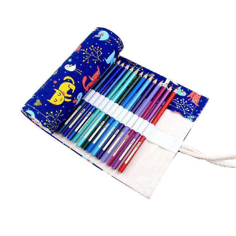 Canvas Pencil Roll Wrap Cat Pattern for Portable Pencil Storage 3Pcs