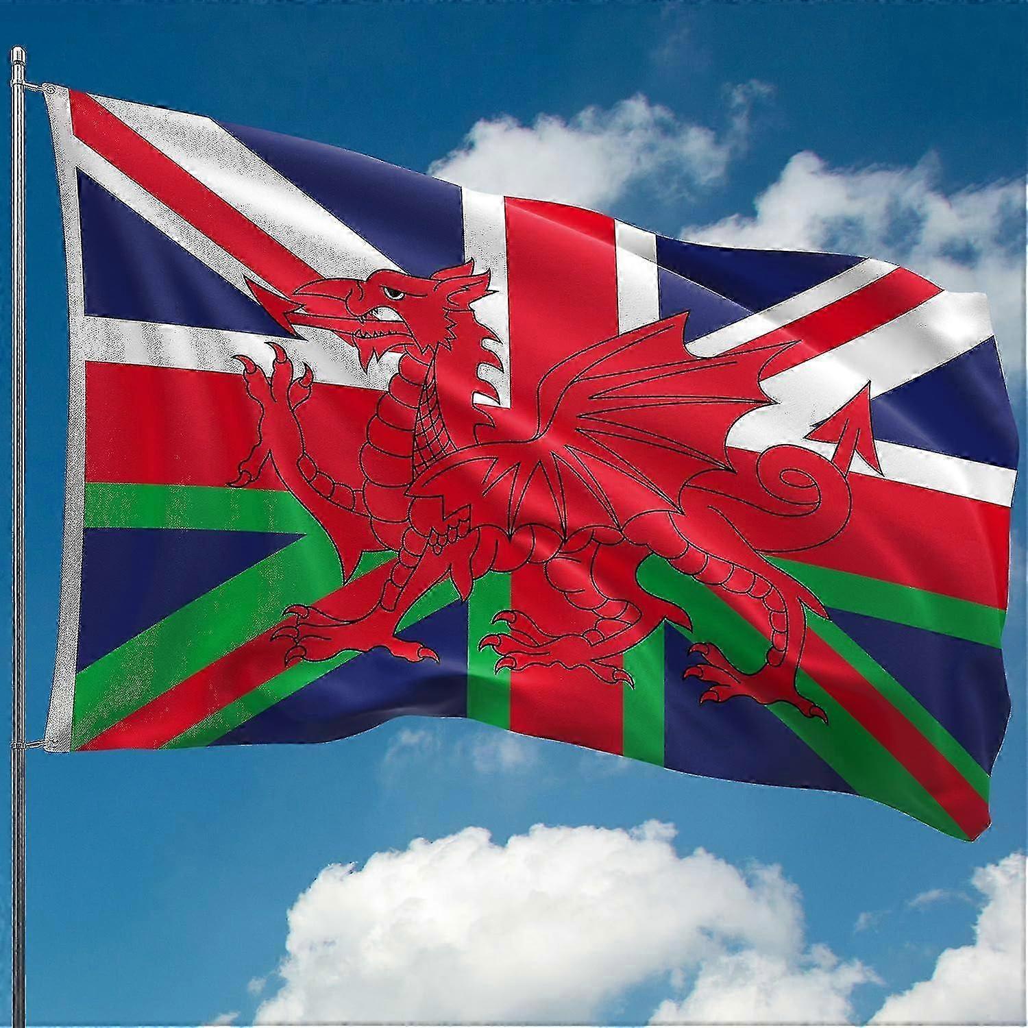 Welsh Flag with Union Jack Wales Flag Wales Dragon polyester Double Seam 2 eyelets Mode 84 2025