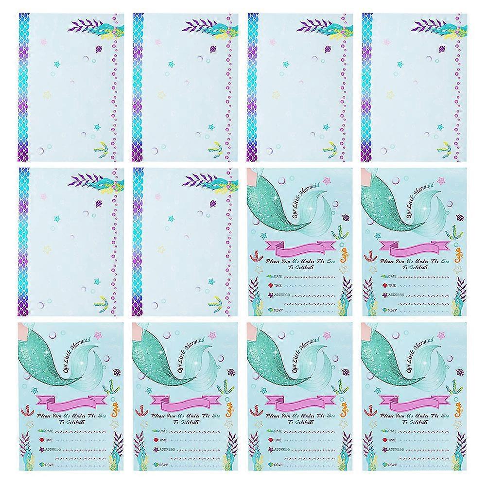 Mermaid Party Birthday Invitations Card for Kids 12Sets Sky Blue