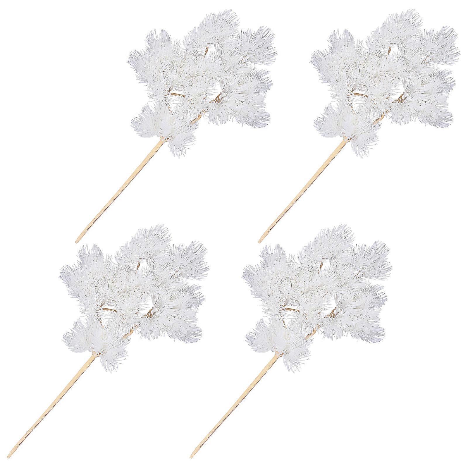 White Artificial Pine Needle Branches for Decoration 16Pcs Set