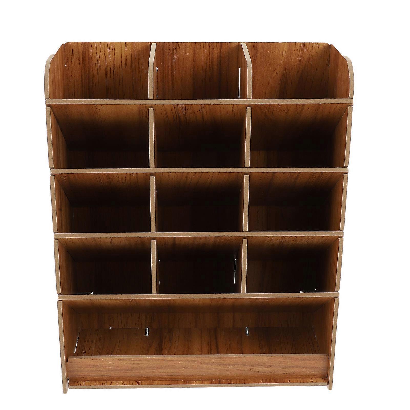 Office Pen Case for Storage 2Pcs Wooden Multi-Grid Pencil Boxes Design