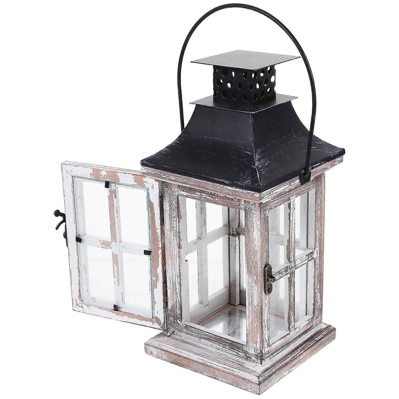 Rectangular Wooden Candle Lantern For Wedding And Romantic Style Indoor Decoration 2Pcs
