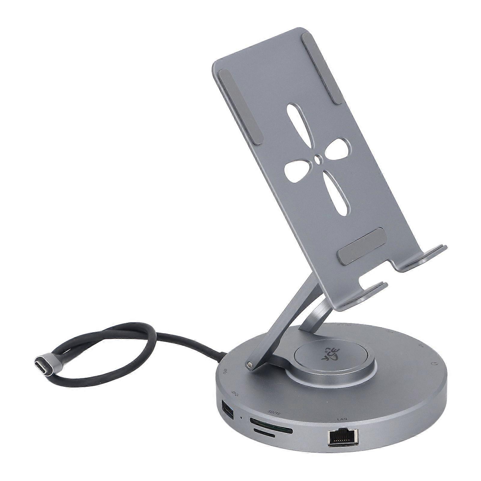 10 in 1 Docking Station 360 Degree Rotatable Folding Type C Tablet Stand 4K HD Multimedia Interface USB2.0 2 USB3.0 100W PD Charging 3.5mm Aux
