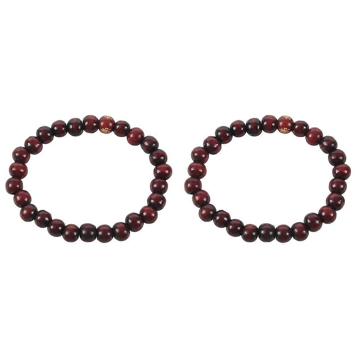 Buddhist Brown Wood Round Beads Elastic String Wrist Bracelet