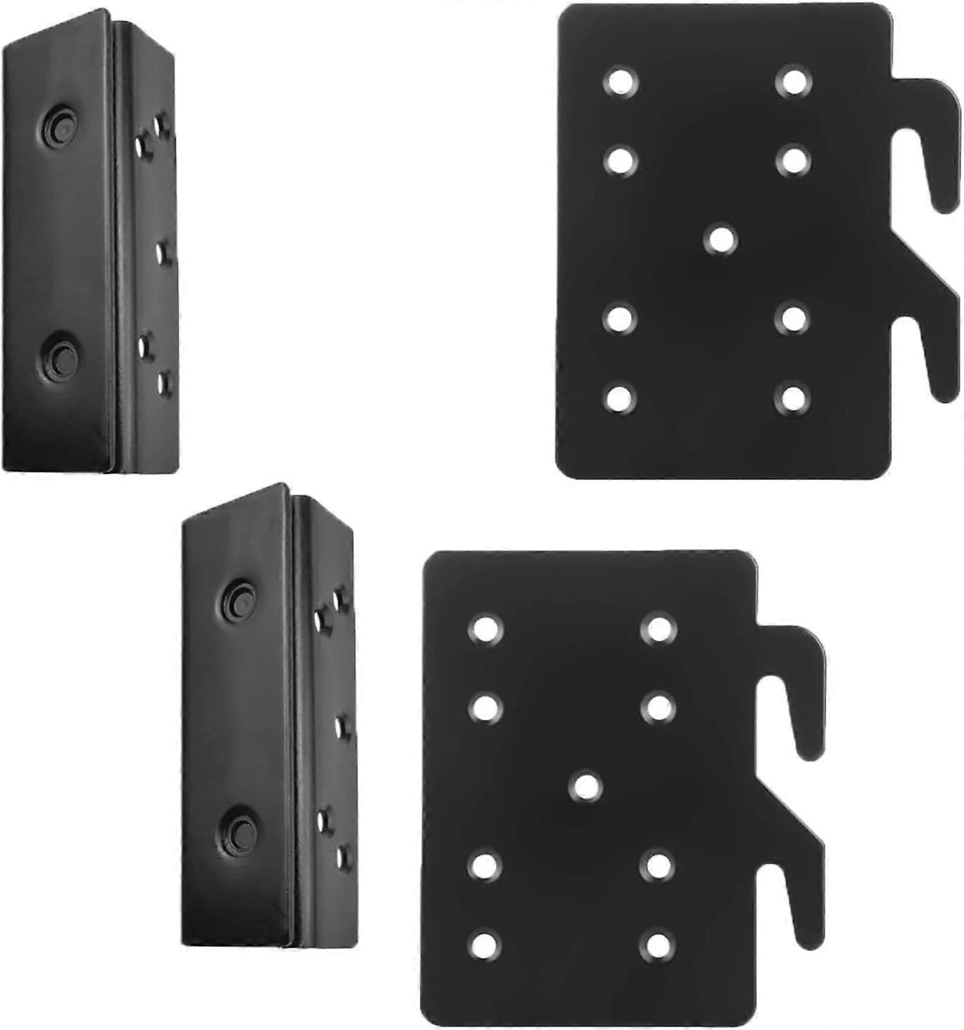 Pack Heavy Duty Bed Frame Rail Connector Brackets with Large Panel, Rustproof Black Steel Plates for Reinforcing and Securing Wooden Bed Posts