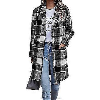 Chaqueta a cuadros para mujer, gabardina de longitud media, abrigo de lana de otoño, talla 26