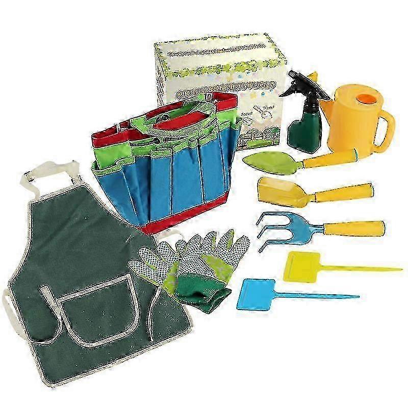 キッズガーデニングツールキット:シャベル、熊手、こて、噴霧器、手袋、水やり用エプロン付き10PCセット