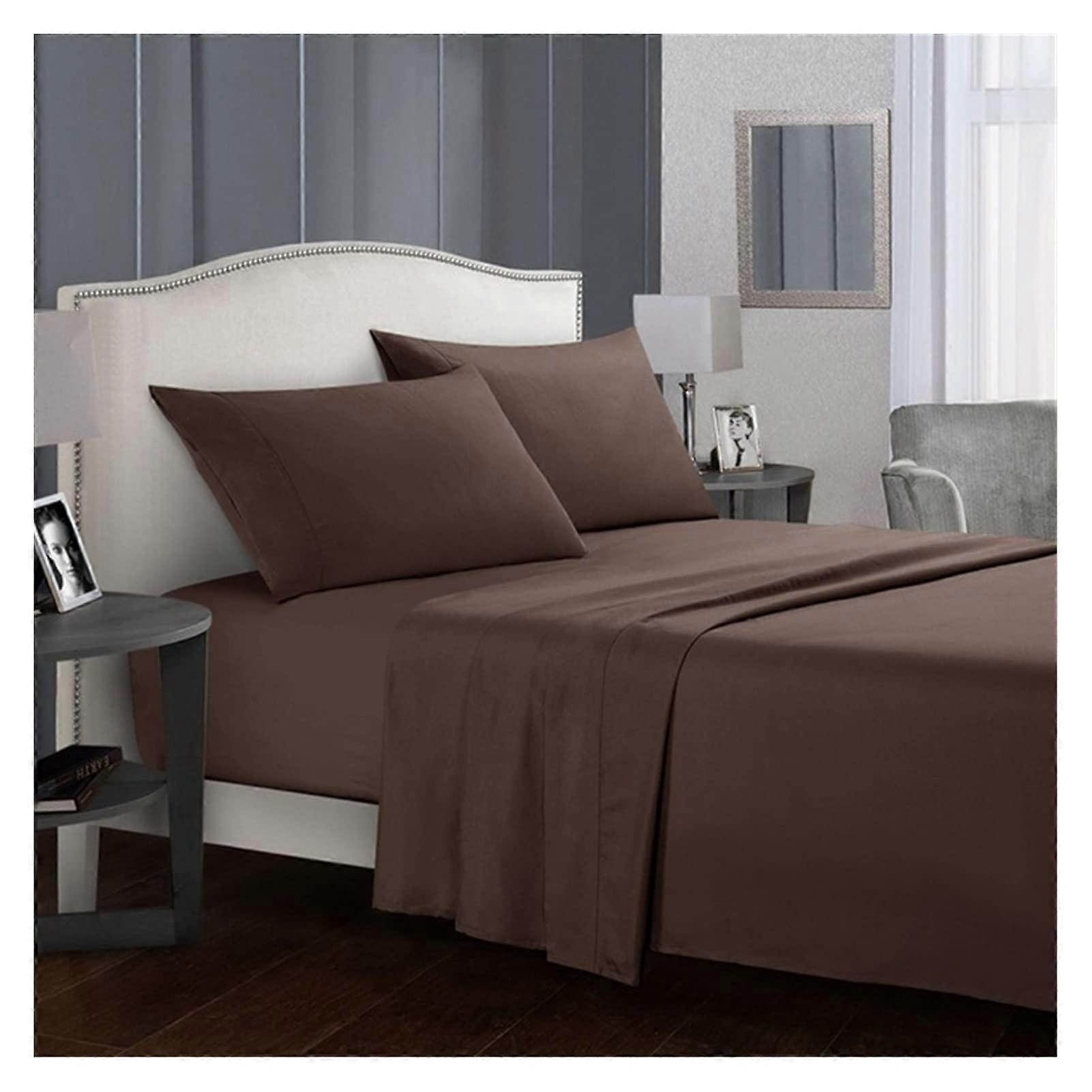 Quilt Cover 4Piece California King Solid Color Sheet Set With Fitted Sheet Flat Sheet Pillowcases No Filler Coffee