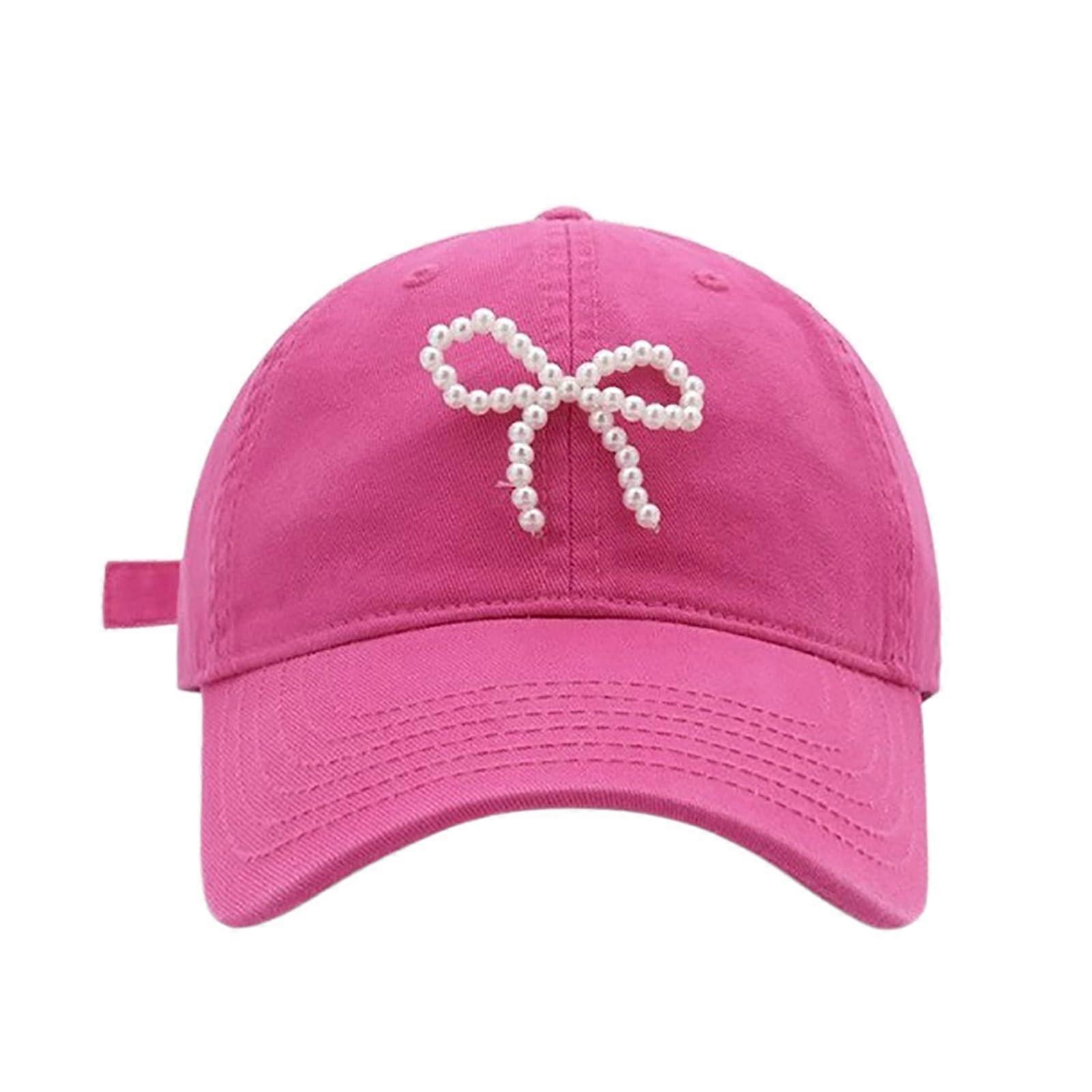 Baseball Hat Pearl Bow For Girls Adjustable Rose Red Modern Elegant Style