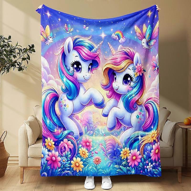 Unicorn Pattern Blanket, 1/2 Counts Soft Comfortable Throw Blanket, Cool Bedroom Bedding Blankets, Warm Napping Blanket for Home Office Trav