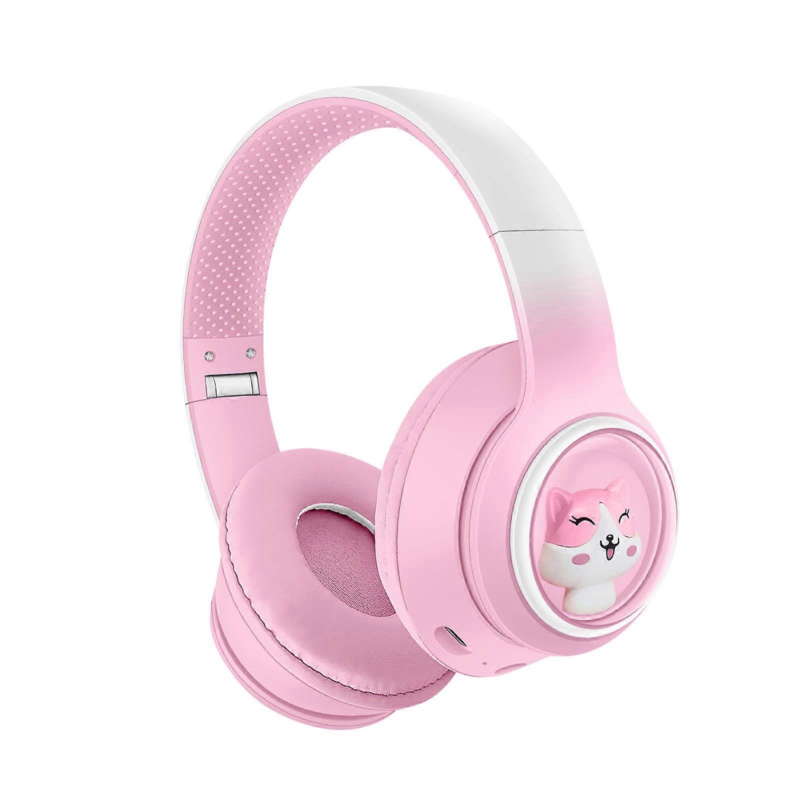 Bluetooth-compatible Headphone Deeper Bass Foldable Over Ear Wireless Headphone with Memory Foam Earmuff Noise Canceling  Pink white