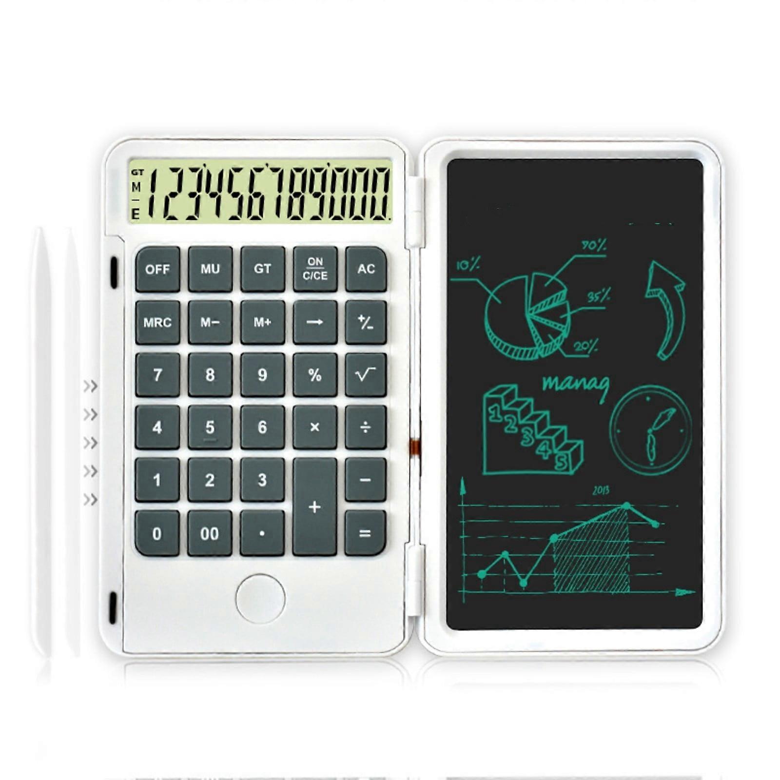 Herrnalise 12-Digit Rechargeable Calculator with Erasable Writing Tablet, Mute Desktop Calculator Compatible with School Home Office