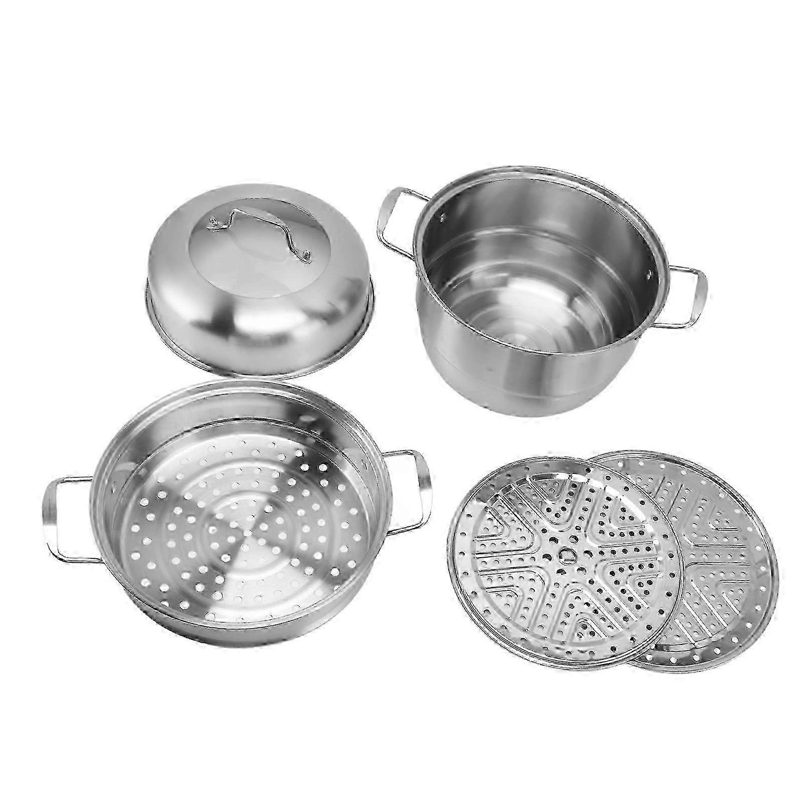 w Stainless Steel Steam Pot with Handles On Both Sides Multi Layer Thick Steam Pot Cookware Pot with Tempered Glass Lid