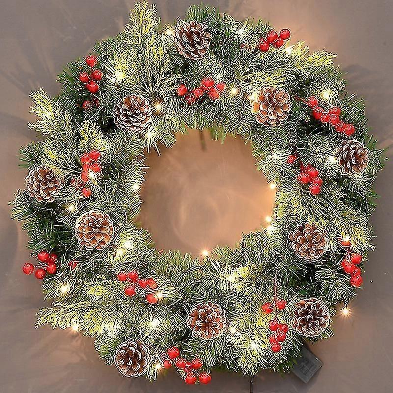 Lit Artificial Christmas Wreath Flocked With Mixed Decorations