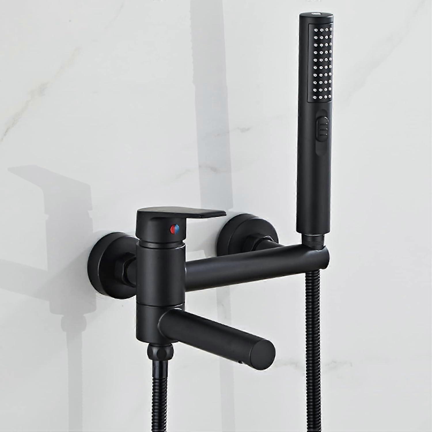 Black Wall Mounted Shower Mixer Tap with Dual Spray Modes, Swivel Spout and Handheld Shower Set