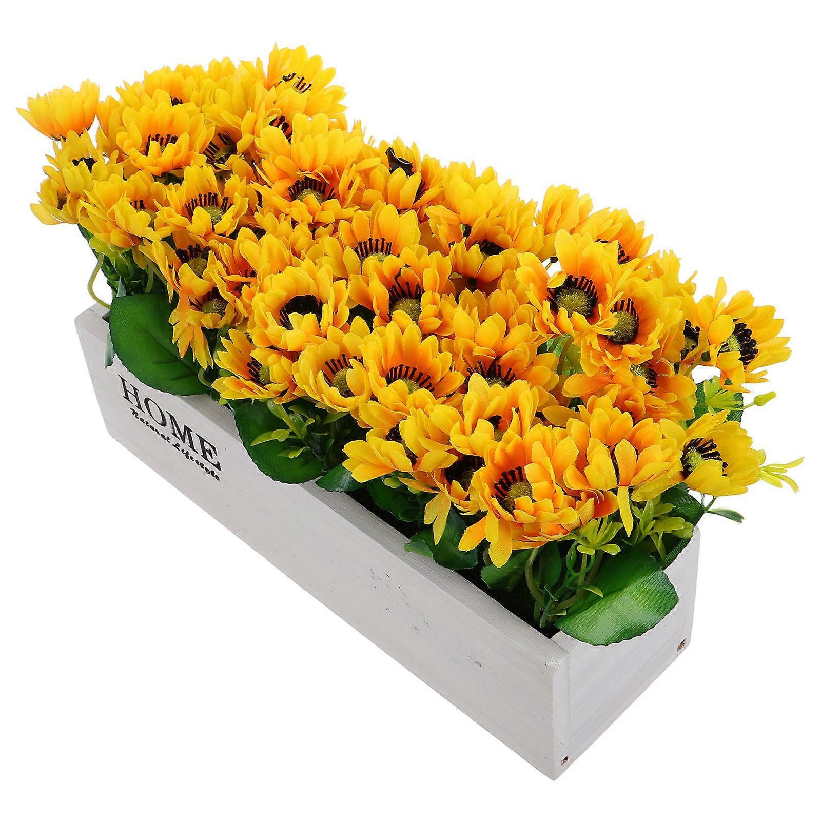 Artificial Sunflower Home Decor in Wooden Planter for Table Setting