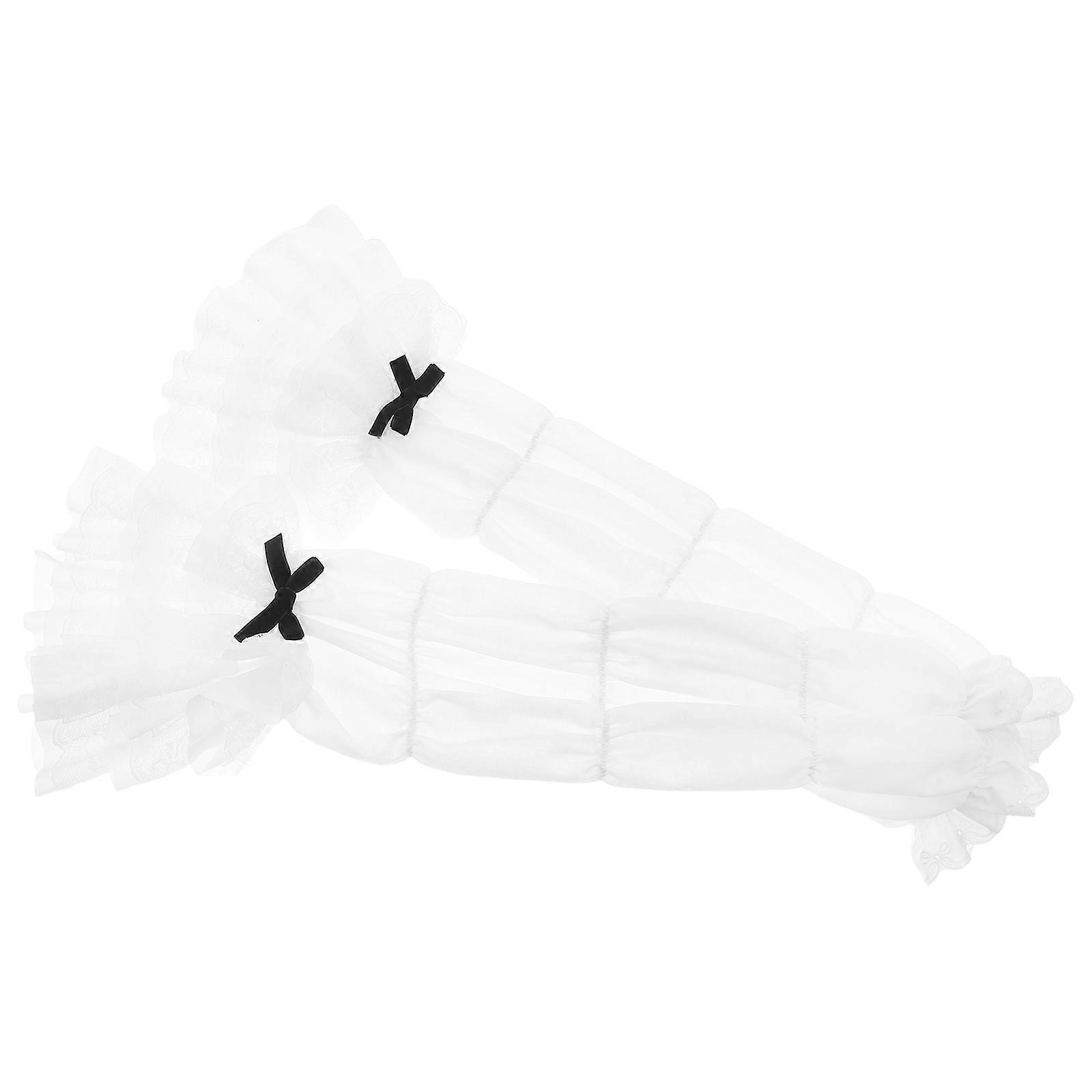 White Lace Arm Sleeves Flower Pattern Gloves for Bridal